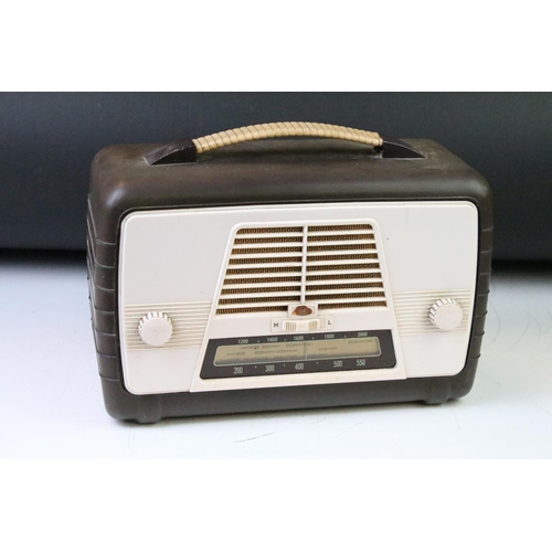 199A - Art Deco Brown and Cream Bakelite Ultra Electric Ltd Carnival Twin R746 Radio, 30cm wide