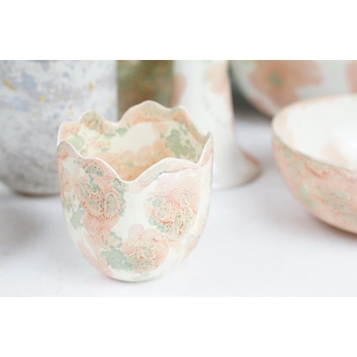 104 - Collection of Alison Raeburn studio art pottery to include a selection of green and pink glazed bowl... 