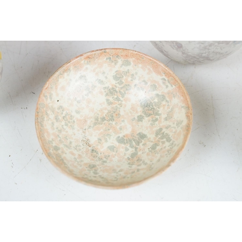 104 - Collection of Alison Raeburn studio art pottery to include a selection of green and pink glazed bowl... 