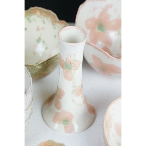 104 - Collection of Alison Raeburn studio art pottery to include a selection of green and pink glazed bowl... 