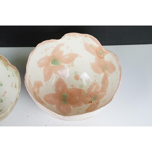 104 - Collection of Alison Raeburn studio art pottery to include a selection of green and pink glazed bowl... 