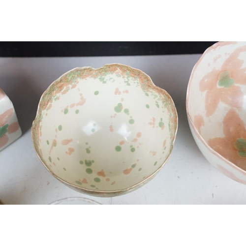 104 - Collection of Alison Raeburn studio art pottery to include a selection of green and pink glazed bowl... 