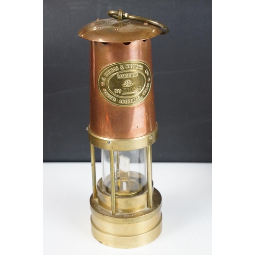 135 - A. Thomas & Williams Ltd copper & brass Welsh Cambrian miners lamp, no. 310539 (approx 26.5cm high -... 