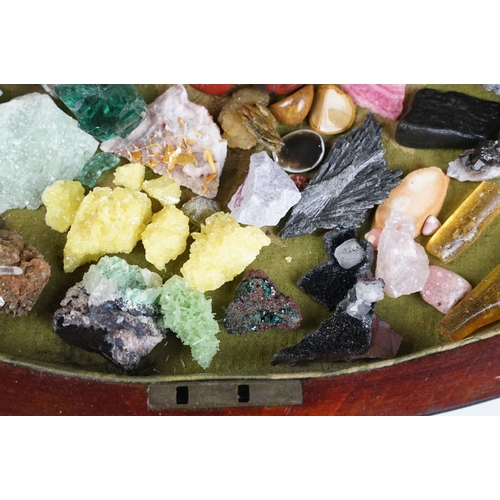 136 - Collection of minerals / crystals featuring Rhodochrocite, Pyrite, geodes, etc, housed within a beve... 