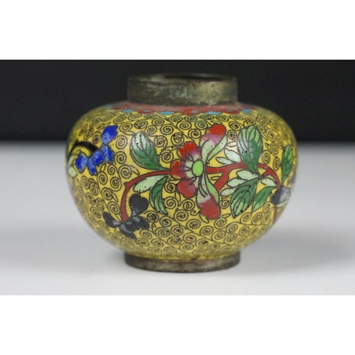 137 - Pair of Chinese cloisonne baluster vases decorated with figures, flowers, insects & mountain scenes ... 