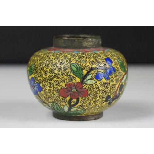 137 - Pair of Chinese cloisonne baluster vases decorated with figures, flowers, insects & mountain scenes ... 