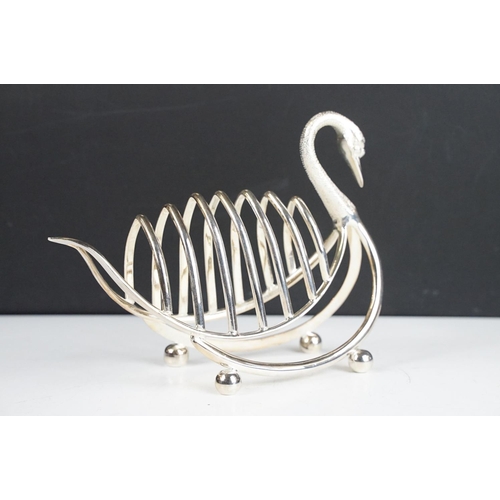 141 - Silver Plated Toast Rack in the form of a Swan, approx 15.5cm tall