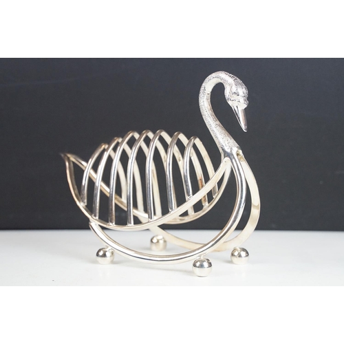 141 - Silver Plated Toast Rack in the form of a Swan, approx 15.5cm tall