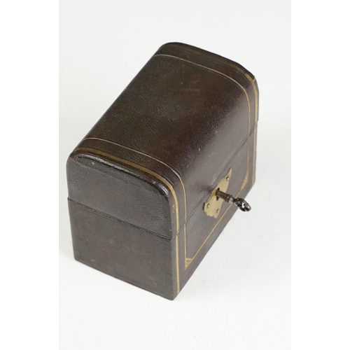 142 - Late 19th / early 20th century scent bottle travelling set, the leather bound case with rounded lid ... 