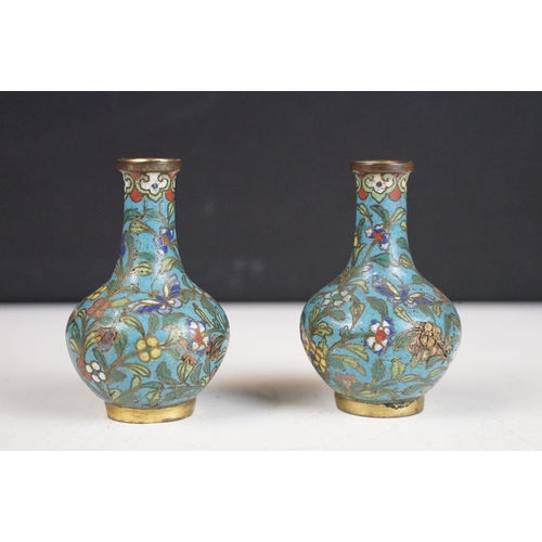 144 - 18th / 19th Century Chinese Cloisonne blue ground bottle vase decorated with butterflies and a flora... 