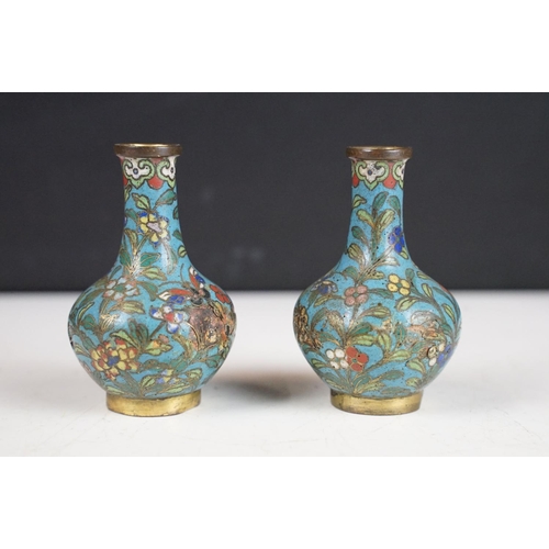 144 - 18th / 19th Century Chinese Cloisonne blue ground bottle vase decorated with butterflies and a flora... 