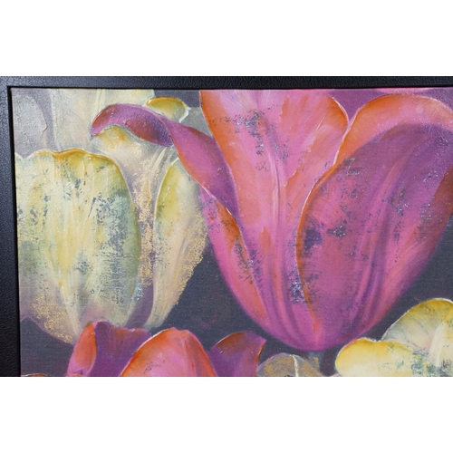 509 - 20th Century lacquered floral print depicting tulips being over painted and gilt detailing. Set with... 