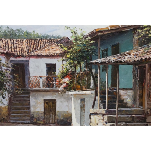 511 - Fernando Moreira Aguiar (Portugese, 20th century) Oil on Board painting depicting a village scene. S... 