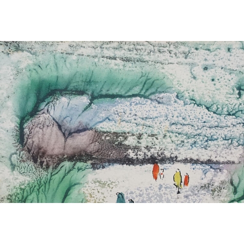 516 - Kam Kee Yong, Framed Mixed Media Painting depicting figures in an open landscape, 20.5cm x 27cm