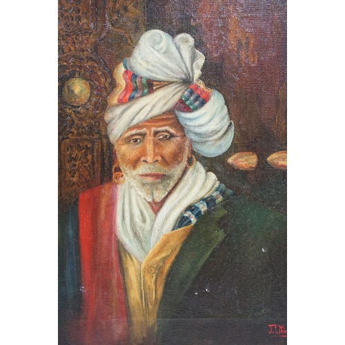 519 - In the manner of Leopold Carl Muller, portrait of an Oriental man, oil on canvas, signed indistinctl... 