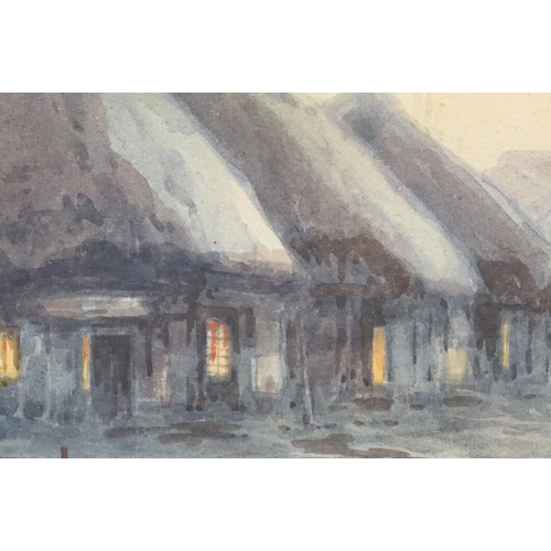 524 - Oriental School, figures walking by huts, watercolour, indistinctly signed lower left, 31.5 x 48cm, ... 