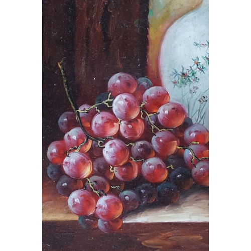 533 - Oil on Panel Study of Fruit and Porcelain Jar on a ledge, 19cm x 24cm