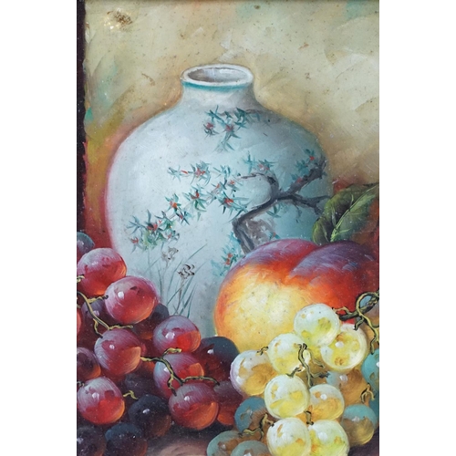 533 - Oil on Panel Study of Fruit and Porcelain Jar on a ledge, 19cm x 24cm