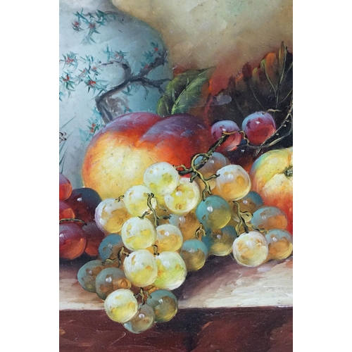 533 - Oil on Panel Study of Fruit and Porcelain Jar on a ledge, 19cm x 24cm