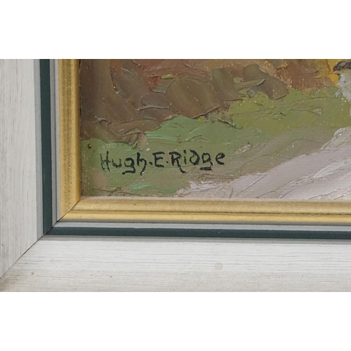 534 - Hugh E Ridge (1899 - 1976), view from the hill into town, oil on canvas, signed lower left, 39.5 x 4... 