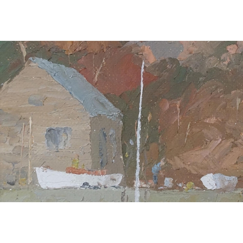 545 - Hugh E Ridge (1899 - 1976), Below Gweek, oil on canvas, signed lower right, label verso from Dragon ... 