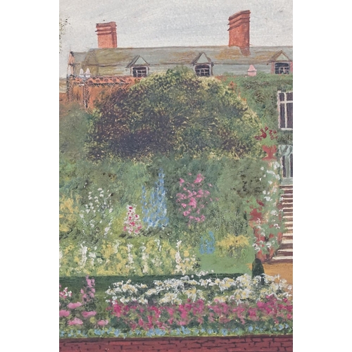 550 - English School, country house and gardens, oil on board, initialled lower right, possibly EWB, 29 x ... 