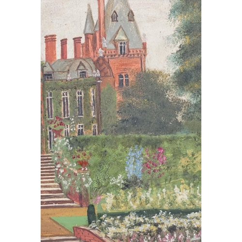 550 - English School, country house and gardens, oil on board, initialled lower right, possibly EWB, 29 x ... 