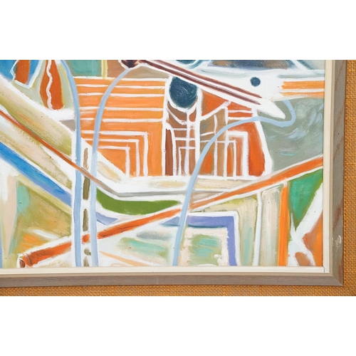 551 - Framed Modernist Oil Painting Interior Scene Abstract in vibrant colours, 49cm x 60cm