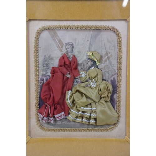 557 - 1893 Framed Victorian Ladies Fashion Engraving Collage with applied fabric together with a Gilt Fram... 