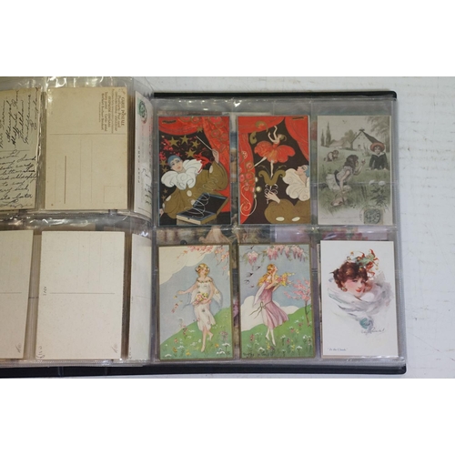 504 - Collection of early 20th century postcards contained within two albums, mainly glamour themed exampl... 