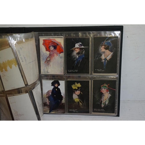 504 - Collection of early 20th century postcards contained within two albums, mainly glamour themed exampl... 