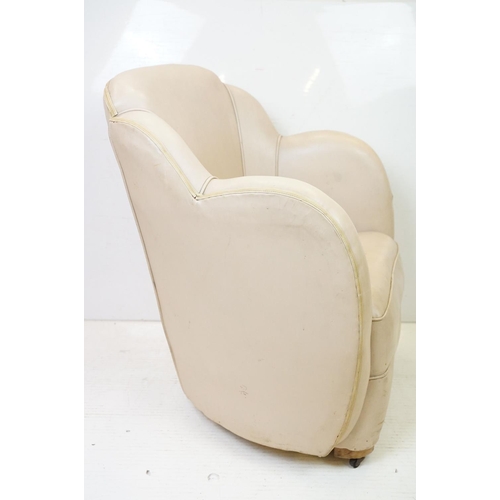 617 - Art Deco White Leather ' Cloud ' Armchair, 85cm high x 65cm wide x 67cm deep