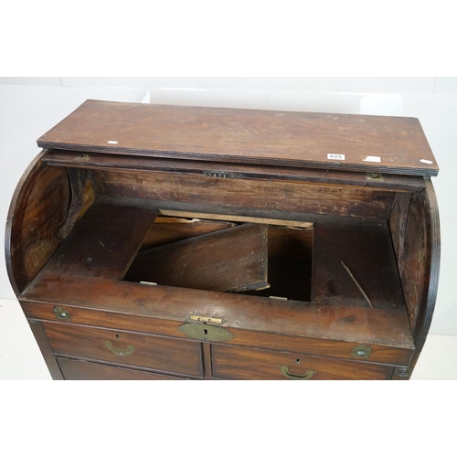 625 - Early 19th century Mahogany Campaign Barrel or Cylinder Roll Top Bureau, the cylinder opening to am ... 