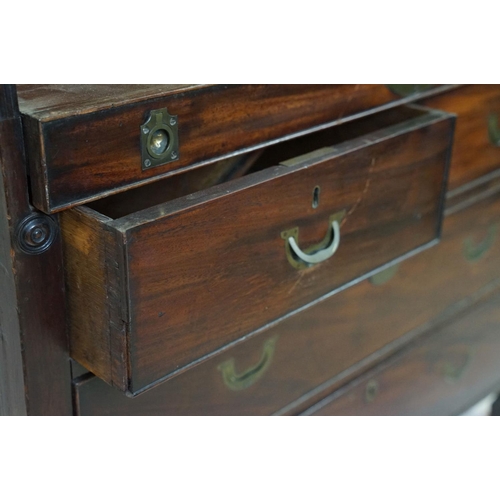 625 - Early 19th century Mahogany Campaign Barrel or Cylinder Roll Top Bureau, the cylinder opening to am ... 