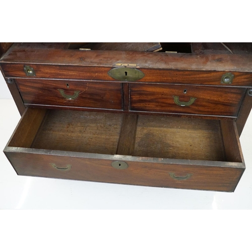 625 - Early 19th century Mahogany Campaign Barrel or Cylinder Roll Top Bureau, the cylinder opening to am ... 