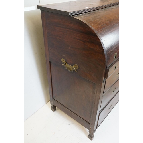 625 - Early 19th century Mahogany Campaign Barrel or Cylinder Roll Top Bureau, the cylinder opening to am ... 