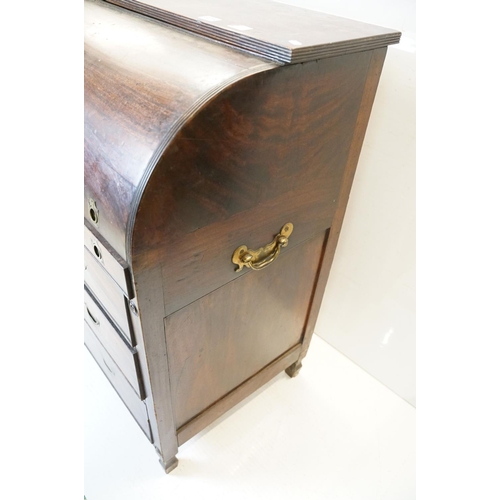 625 - Early 19th century Mahogany Campaign Barrel or Cylinder Roll Top Bureau, the cylinder opening to am ... 