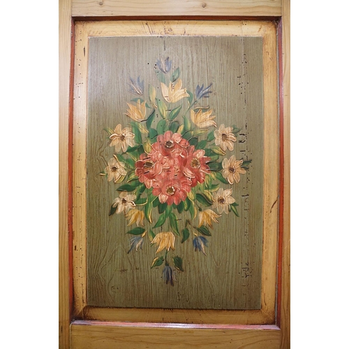 636 - 19th century Continental Pine Cupboard, the single door with hand painted floral design panels, 180c... 