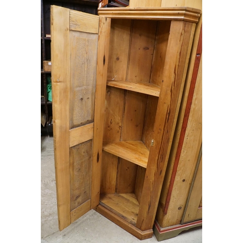 637 - 19th century Pine Corner Cupboard, the single door opening to two shelves, 141cm high x 58cm wide