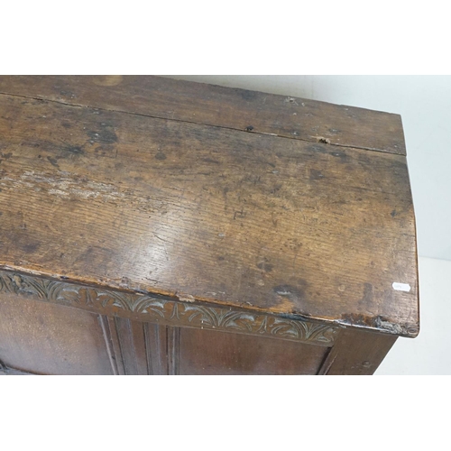 642 - 18th / 19th century Oak Coffer with lunette carved frieze and three panels to front, 71cm high x 116... 