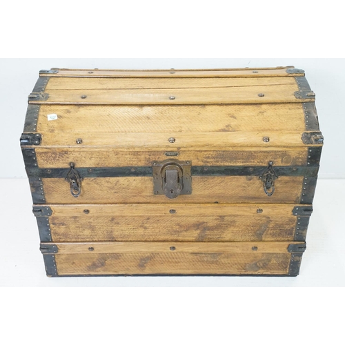 645 - Victorian Pine Dome Top Trunk, 54cm high x 76cm wide x 46cm deep