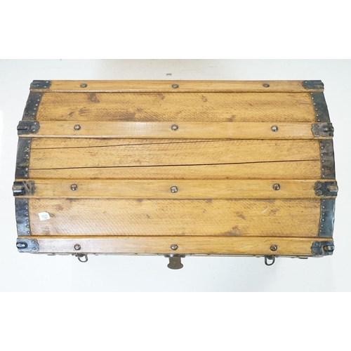 645 - Victorian Pine Dome Top Trunk, 54cm high x 76cm wide x 46cm deep