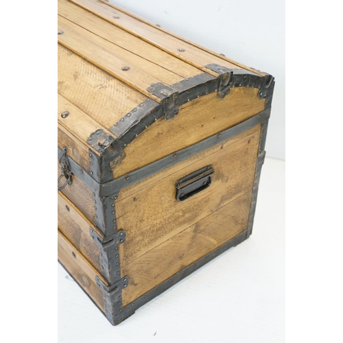 645 - Victorian Pine Dome Top Trunk, 54cm high x 76cm wide x 46cm deep