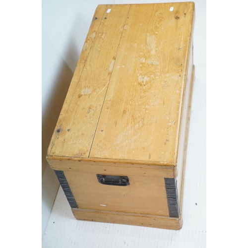 647 - 19th century Pine Blanket Box with carrying handles to side, 42cm high x 83cm long x 42cm deep