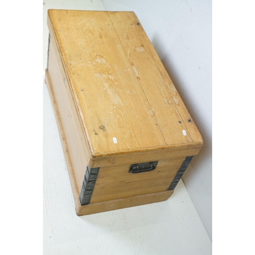 647 - 19th century Pine Blanket Box with carrying handles to side, 42cm high x 83cm long x 42cm deep