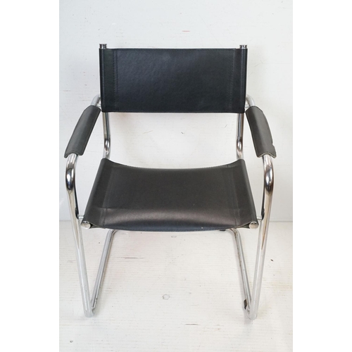 655 - Italian Bauhaus style Cantilever Black Leather and Tubular Chrome Chair, 81cm high x 60cm wide x 54c... 