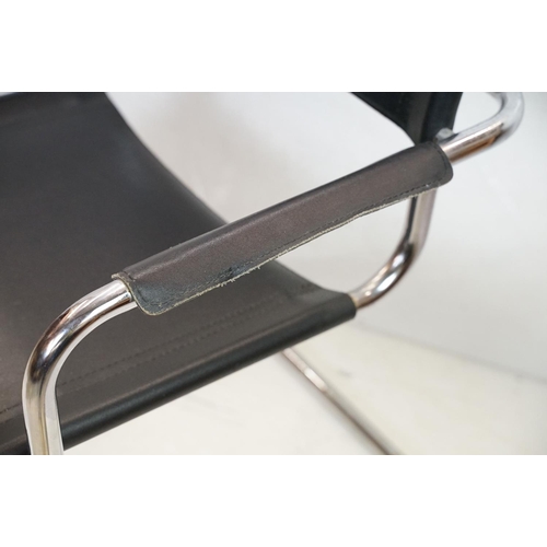 655 - Italian Bauhaus style Cantilever Black Leather and Tubular Chrome Chair, 81cm high x 60cm wide x 54c... 