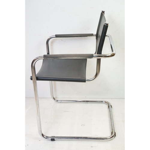 655 - Italian Bauhaus style Cantilever Black Leather and Tubular Chrome Chair, 81cm high x 60cm wide x 54c... 