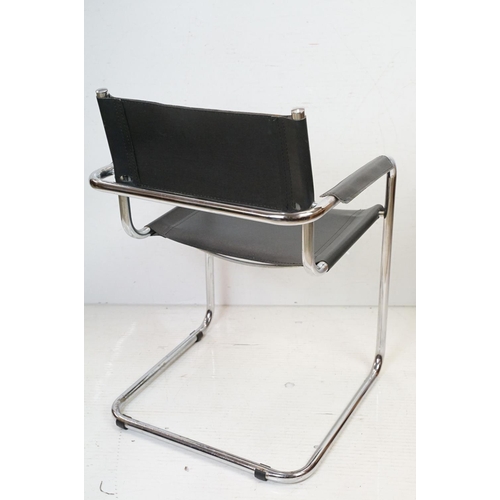 655 - Italian Bauhaus style Cantilever Black Leather and Tubular Chrome Chair, 81cm high x 60cm wide x 54c... 