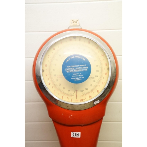 664 - Mid century Platform Weighing Scales, 147cm high